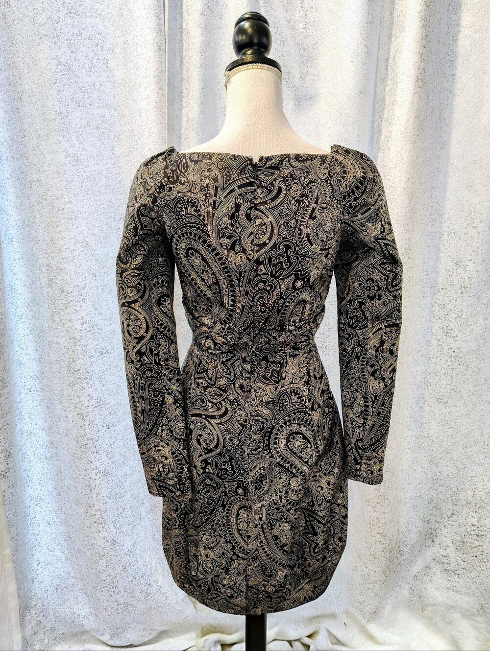 Dior Black and Silver Paisley Long-Sleeve Square Neck Dress - Picture 2 of 8
